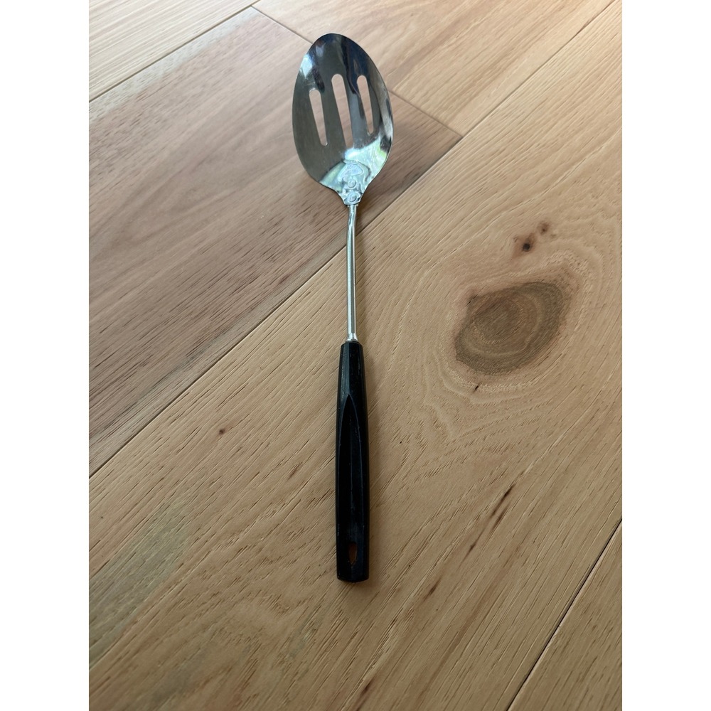 Ekco Slotted Serving Spoon 11.75in Silver Black Chromium Plated USA Vintage
